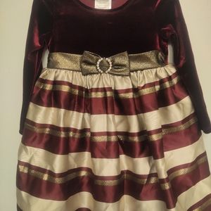 Bonnie Baby Burgundy and Gold Velvet/Satin-Lace Holiday Dress 24 Mo